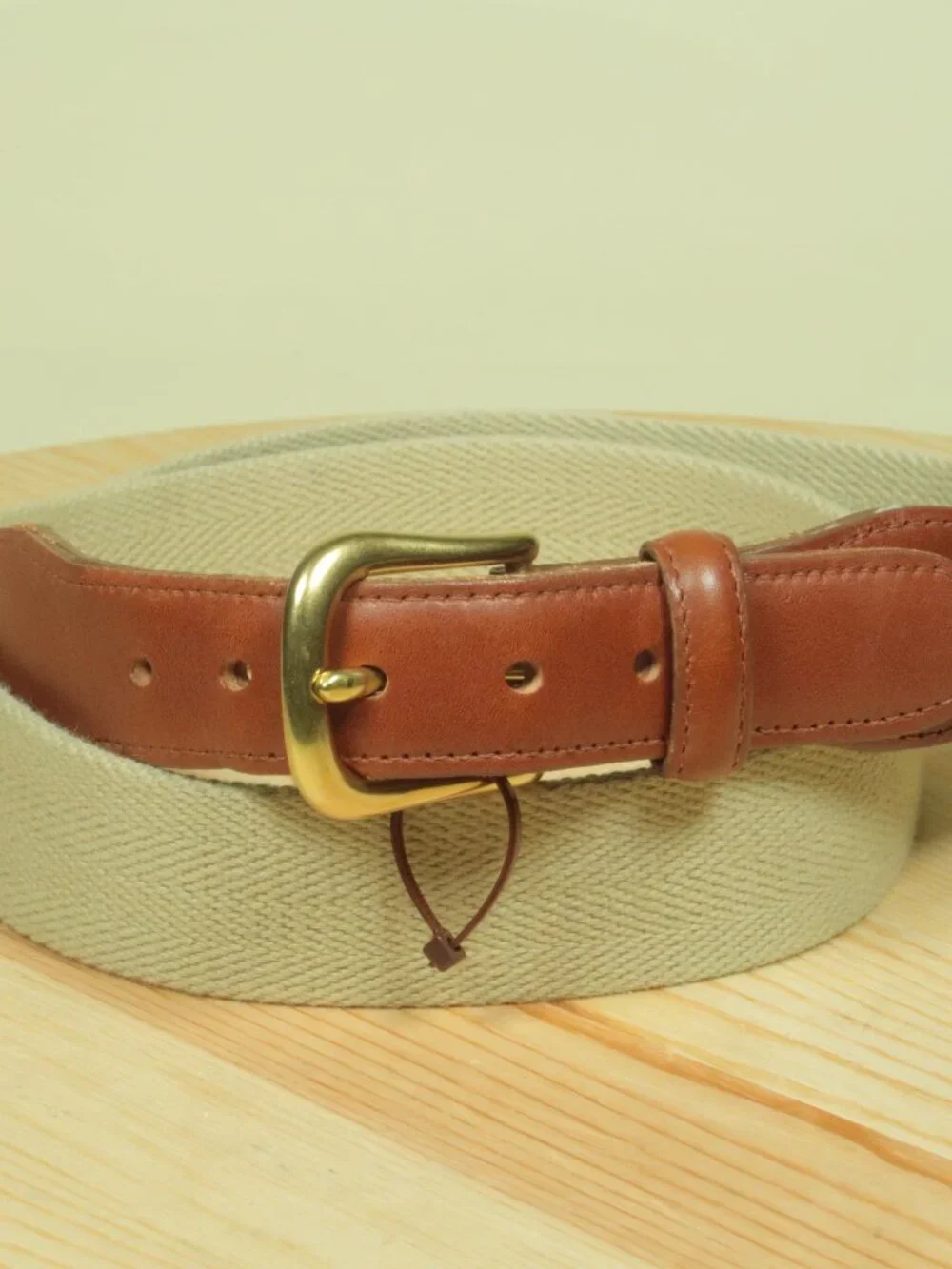 Vintage Coach Canvas Leather Tipped Surcingle Belt Mens 36 Beige Natural Tan
